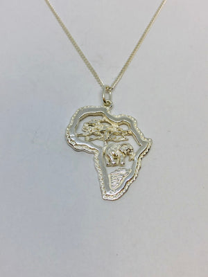 Silver Detailed African Map Pendant with Chain