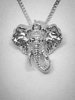 Silver Twisted Trunk Elephant Head Pendant with Chain