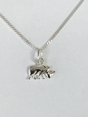 Silver Single Rhino Body Pendant with Chain