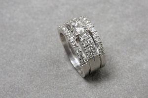 White Gold Engagement Ring Set with Wedding Bands
