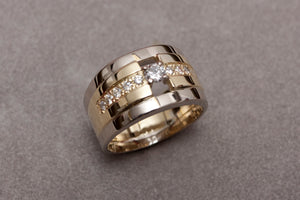 White and Yellow Gold Mens Ring Set
