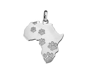 Silver African Map with Paw Print Detail Pendant